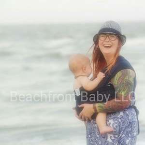 USA made Beachfront Baby Wrap Carrier SAFE water babywearing at the beach, pool, water park or in the shower Navy Blue Mesh image 1