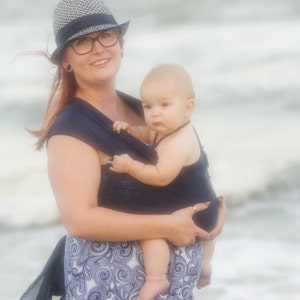 USA made Beachfront Baby Wrap Carrier SAFE water babywearing at the beach, pool, water park or in the shower Navy Blue Mesh image 3