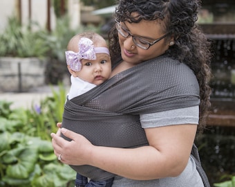 USA made Beachfront Baby Wrap Carrier- SAFE water babywearing at the beach, pool, water park or in the shower- Baby Shark (Dark Gray) Mesh