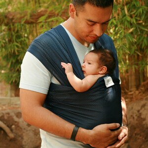 USA made Beachfront Baby Wrap Carrier SAFE water babywearing at the beach, pool, water park or in the shower Navy Blue Mesh image 4