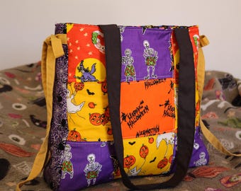 90s Rare Vintage Halloween Patchwork Quilted Tote Bag