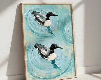 アビのつがいを描いた絵画（額装済み壁掛けアート、キャンバスまたはマットポスタープリント）