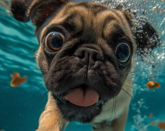 Arte de perros nadando bajo el agua – Lámina decorativa para pared (imprimible)