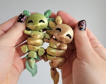 Magnetic Axolotl Fidget Toys - 3D Printed Matching Pair - Green and Yellow