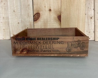 Personalized Farmall tractor crate, wood box, laser engraved, custom