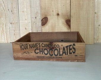 Chocolate Candy Crate, personalized, custom, engraved decor gift table centerpiece party, vintage style