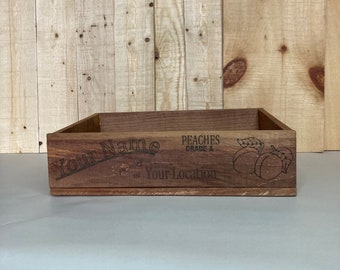 Personalized Peaches crate, produce stand farmers market summer fruit engraved gift decor