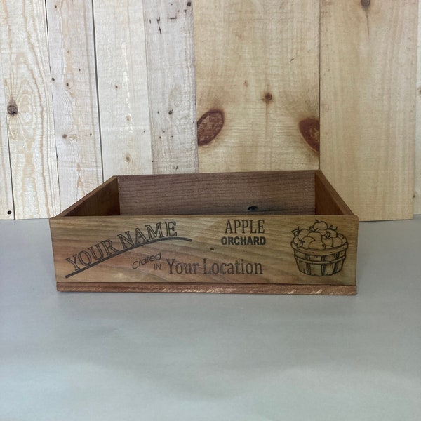 Personalized Apple orchard crate, wood box, wedding gift decor, engraved