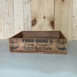 Egg crate, personalized, engraved, fresh eggs, custom, antique style, gift box, chicken decor