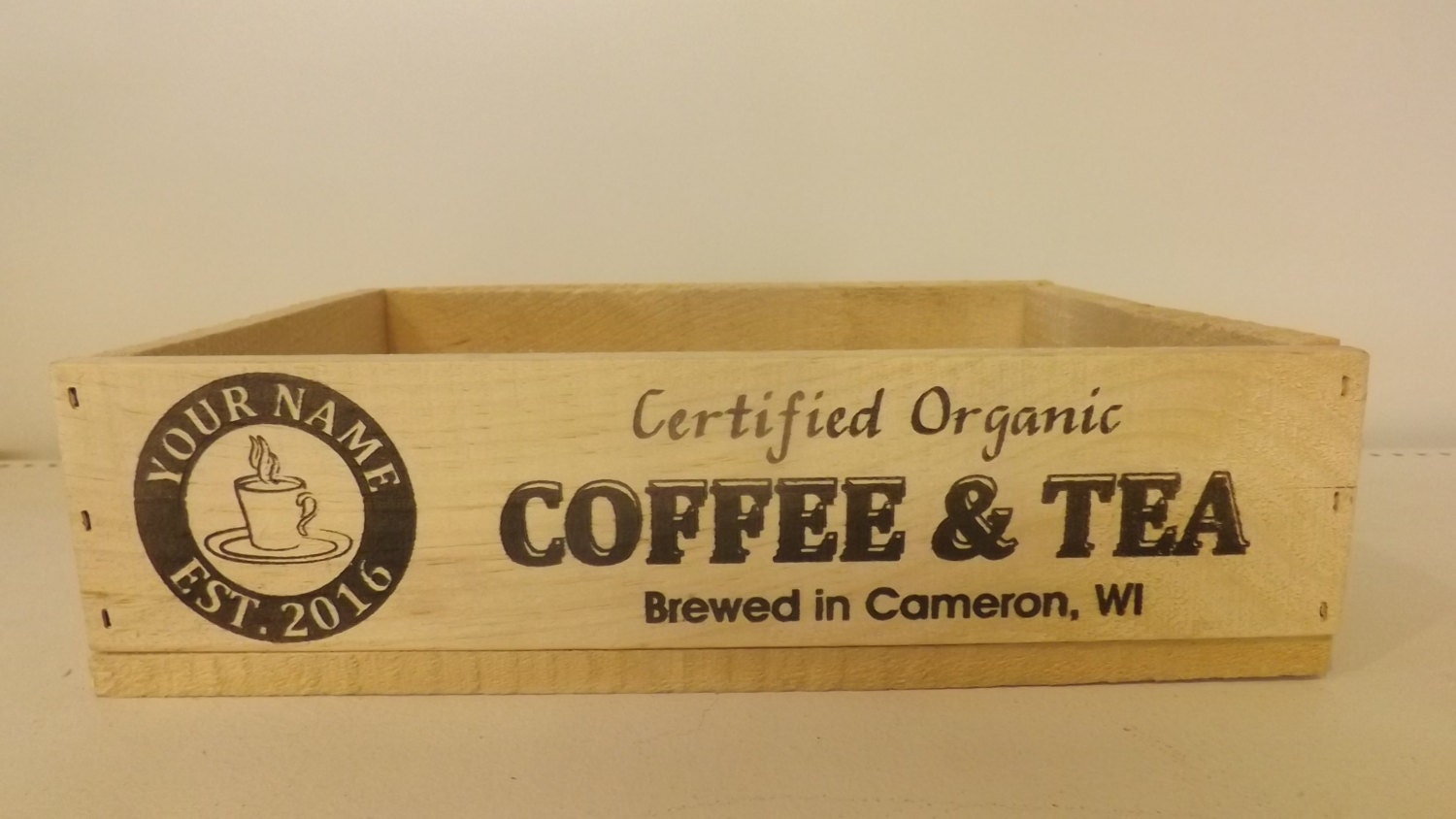 Coffee & Tea Crate. Personalized. Vintage Style. Natural Wood Etsy