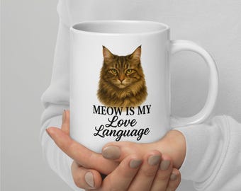 Taza de gato "Miau es mi lenguaje del amor": regalo para mamás gatas