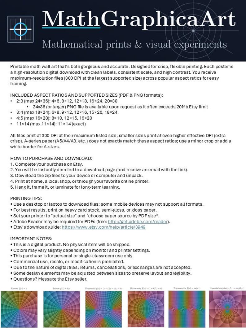Puede incluir: Impresi&oacute;n art&iacute;stica de descarga digital titulada "MathGraphicaArt" con impresiones matem&aacute;ticas y experimentos visuales. Incluye relaciones de aspecto y tama&ntilde;os compatibles para la impresi&oacute;n. El arte est&aacute; dise&ntilde;ado para una impresi&oacute;n n&iacute;tida y flexible.