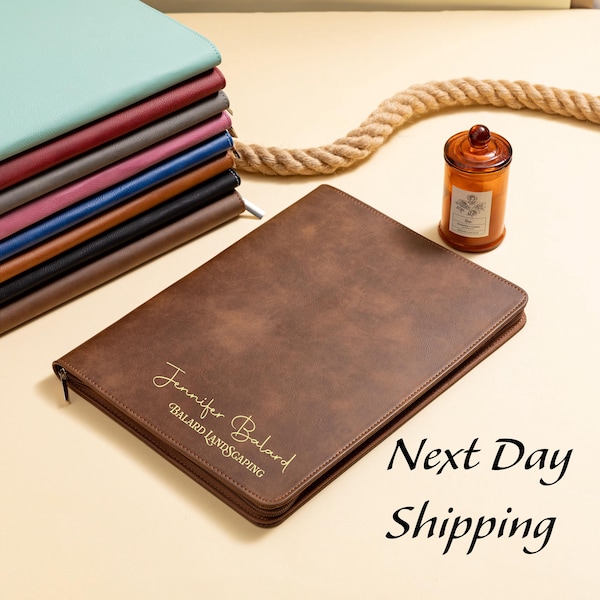 Personalized Leather Portfolio with Zipper Refillable Portfolio Custom Portfolio Zipper Portfolio with Customization Option Padfolio