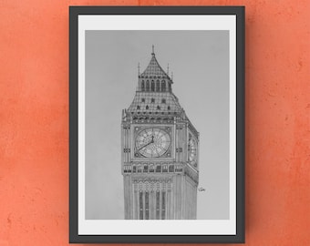 London Fine Art Print of a Pencil Drawing: European City Art [Unframed]