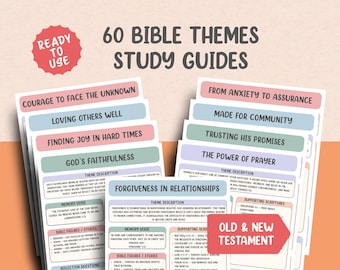 60 Bible Study Themes Printable, Bible Study Guide PDF, Scripture Study Sheets, Bible Study Tool, Old & New Testament, Digital Download