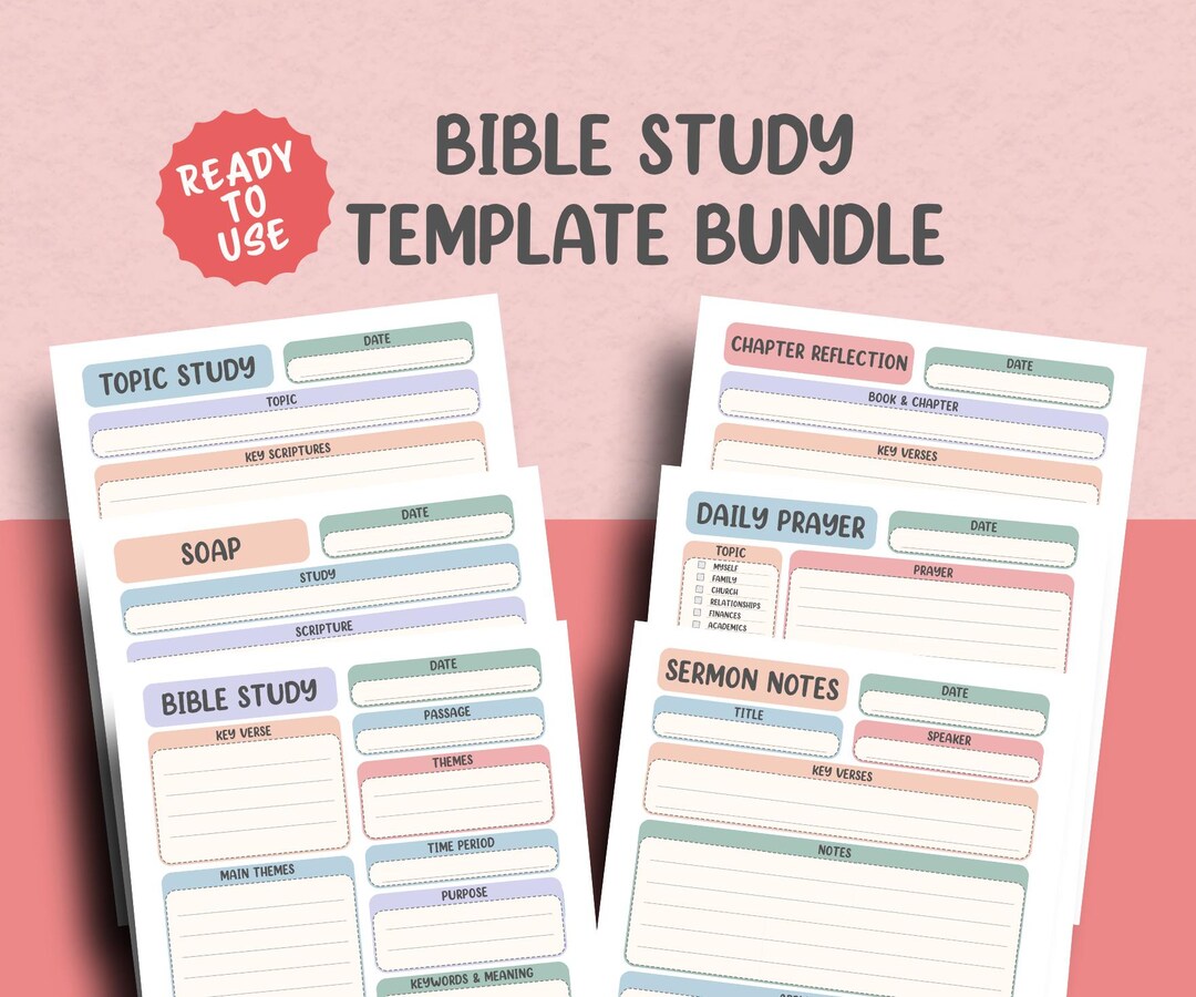 Bible Study Template Bundle: SOAP Method Bible | Sermon Notes | Topic ...