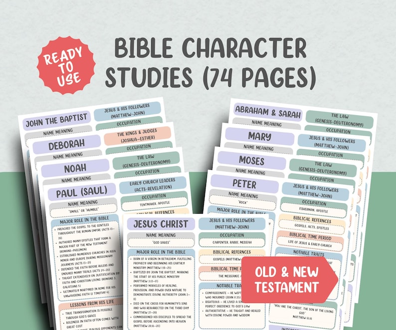 Bible Character Study Guide | 74 Printable Key Figures | Old & New ...