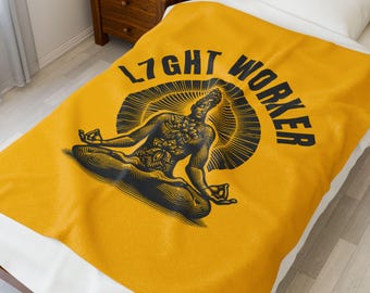 Narzuta z numerem anioła, pluszowy welur, wzór L7GHT WORKER, koc