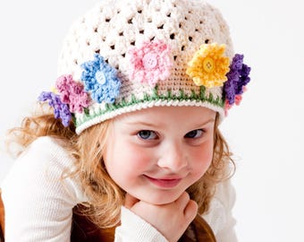 Crochet Pattern for Flower Garden Hat | 5 sizes | Crochet Hat Pattern | DIY Tutorial | Hat Crocheting Pattern