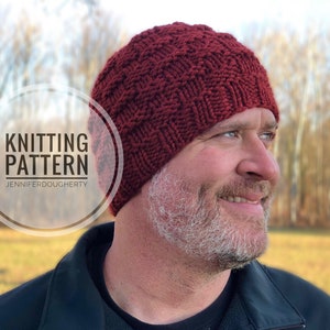 KNIT Pattern for Classic Men's Basket Weave Beanie | Multiple Sizes | Knit Hat Pattern | DIY Tutorial | Mens Beanie Knitting Pattern