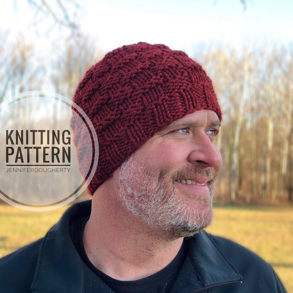 KNIT Pattern for Classic Men's Basket Weave Beanie | Multiple Sizes | Knit Hat Pattern | DIY Tutorial | Mens Beanie Knitting Pattern