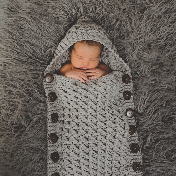 Crochet Pattern for Windchill Hooded Button Up Baby Cocoon | DIY Written Tutorial | Crocheting Pattern | Crochet Baby Snuggle Sack Pattern