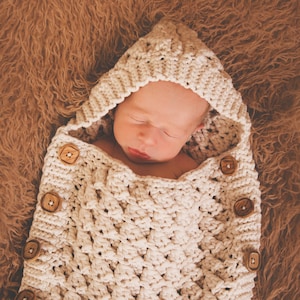 Crochet Pattern for Windchill Hooded Button up Baby Cocoon DIY