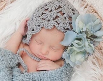 Crochet Pattern for Fleurette Baby Bonnet Hat | 4 sizes | Crochet Baby Hat Pattern | DIY Tutorial | Baby Bonnet Crocheting Pattern