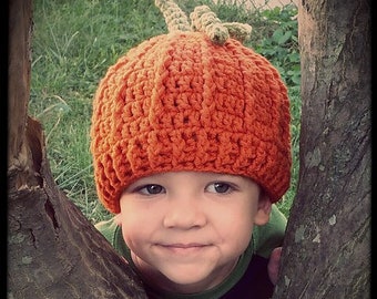 Crochet Pattern for Pumpkin Beanie Hat | 7 sizes | Crochet Hat Pattern | DIY Tutorial | Hat Crocheting Pattern | Fall Harvest Autumn Crochet