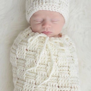 Crochet Pattern for Basket Weave Cocoon, Swaddle Sack, & Bowl, hat pattern NOT included Crochet Baby Pattern Baby Cocoon Crochet Pattern image 5