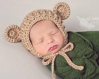 Crochet Pattern for Ribbed Baby Bear Bonnet Hat | 6 sizes | Crochet Baby Bonnet Pattern | DIY Tutorial | Baby Hat Crocheting Pattern
