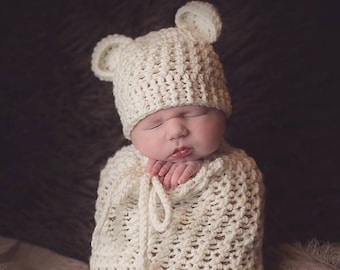 Set of 2 Crochet Patterns for Baby Bear Beanie Hat and Karma Cocoon or Swaddle Sack | Crochet Baby Pattern | Baby Cocoon Crocheting Pattern