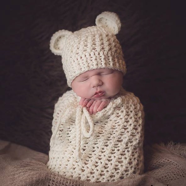 Set of 2 Crochet Patterns for Baby Bear Beanie Hat and Karma Cocoon or Swaddle Sack | Crochet Baby Pattern | Baby Cocoon Crocheting Pattern