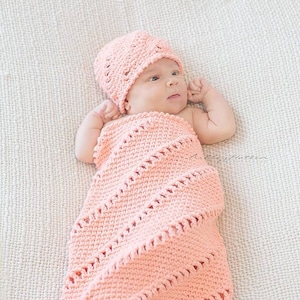 Set of 2 Crochet Patterns for Pinwheel Beanie and Cocoon Set Crochet Baby Hat Pattern DIY Tutorial Baby Cocoon Crocheting Pattern image 1