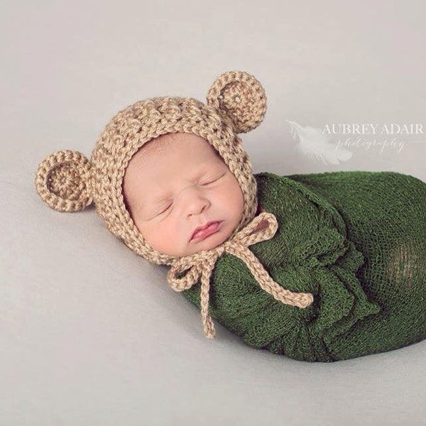 Crochet Pattern for Ribbed Baby Bear Bonnet Hat | 6 sizes | Crochet Baby Bonnet Pattern | DIY Tutorial | Baby Hat Crocheting Pattern