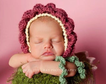 Crochet Pattern for Flower Baby Bonnet Hat | 4 sizes | Crochet Baby Hat Pattern | DIY Tutorial | Baby Bonnet Crocheting Pattern