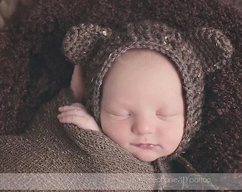 Crochet Pattern for Ribbed Baby Bear Bonnet Hat | 6 sizes | Crochet Baby Bonnet Pattern | DIY Tutorial | Baby Hat Crocheting Pattern