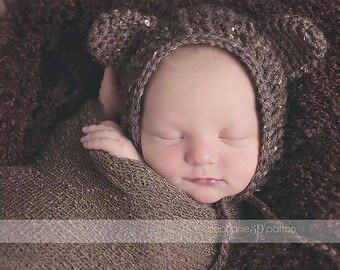 Crochet Pattern for Ribbed Baby Bear Bonnet Hat | 6 sizes | Crochet Baby Bonnet Pattern | DIY Tutorial | Baby Hat Crocheting Pattern