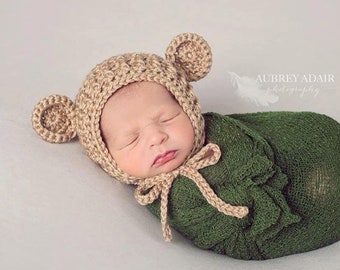 Crochet Pattern for Ribbed Baby Bear Bonnet Hat | 6 sizes | Crochet Baby Bonnet Pattern | DIY Tutorial | Baby Hat Crocheting Pattern