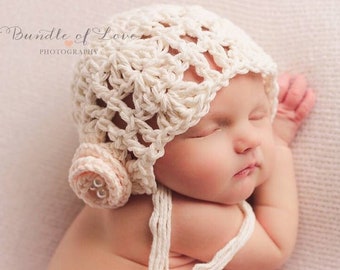 Crochet Pattern for Julianna Baby Bonnet Hat | 5 sizes | Crochet Baby Hat Pattern | DIY Tutorial | Baby Bonnet Crocheting Pattern