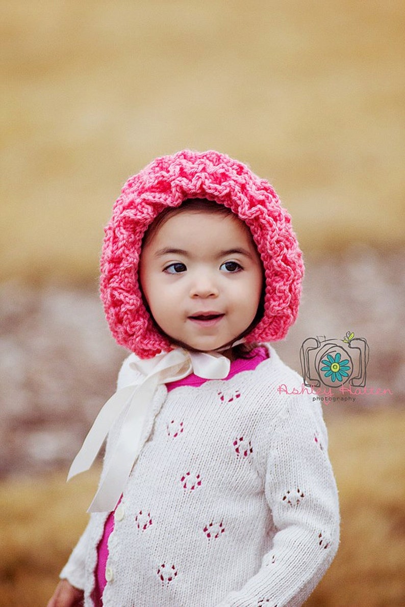 Crochet Pattern for Ruffled Baby Bonnet Hat 4 sizes Crochet Baby Bonnet Pattern DIY Tutorial Ruffle Baby Hat Crocheting Pattern image 2