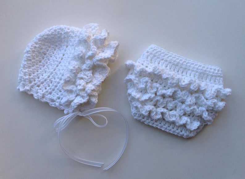 Crochet Pattern for Ruffled Baby Bonnet Hat 4 sizes Crochet Baby Bonnet Pattern DIY Tutorial Ruffle Baby Hat Crocheting Pattern image 3