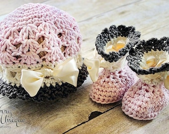 Set of 2 Crochet Patterns for Katrina Cloche Hat and Baby Booties | Crochet Hat Pattern | DIY Tutorial | Baby Booties Crocheting Pattern