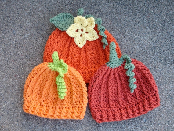 Crochet Pattern for Pumpkin Beanie Hat 7 Sizes Crochet Hat