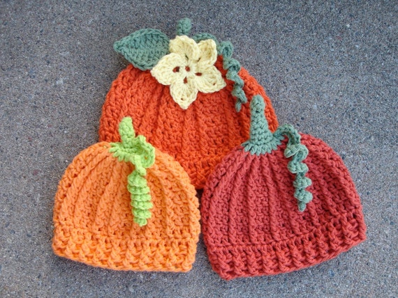 Crochet Pattern for Pumpkin Beanie Hat  7 Sizes  Crochet Hat