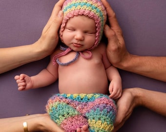 Set of 2 Crochet Patterns for Vintage Star Baby Bonnet and Mohair Pants, Shorties, or Skirt | Crochet Baby Pattern | Baby Crochet Pattern