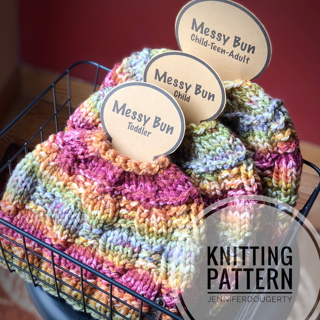 KNIT Pattern for Checkerboard Beanie or Messy Bun Hat | Multiple Sizes ...
