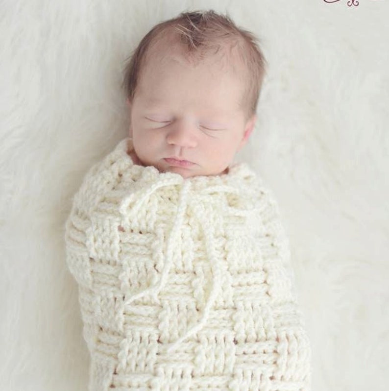 Crochet Pattern for Basket Weave Cocoon, Swaddle Sack, & Bowl, hat pattern NOT included Crochet Baby Pattern Baby Cocoon Crochet Pattern image 1