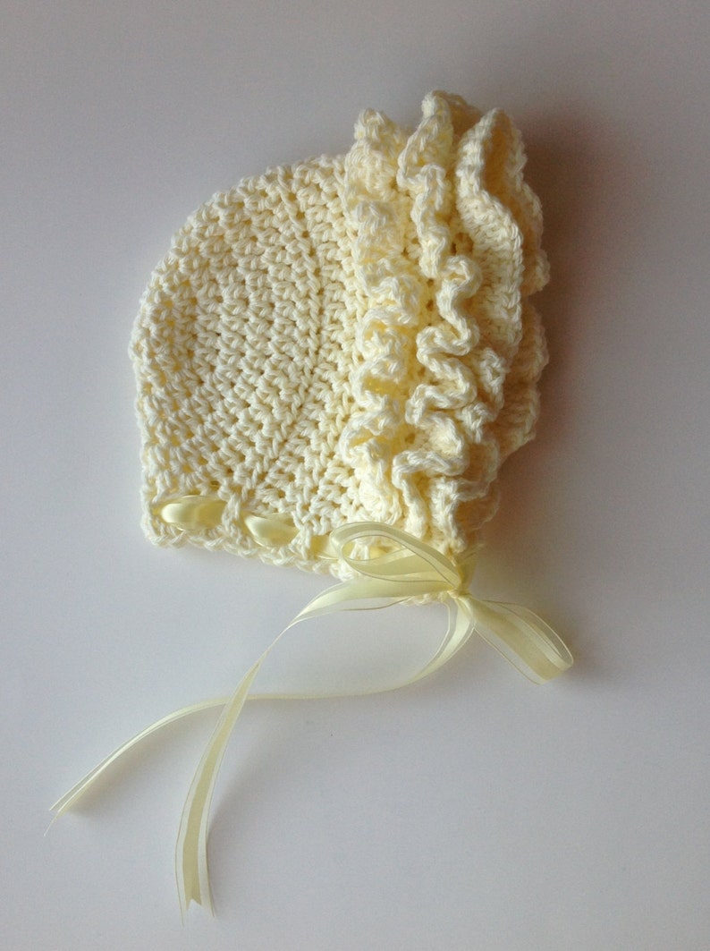 Crochet Pattern for Ruffled Baby Bonnet Hat 4 sizes Crochet Baby Bonnet Pattern DIY Tutorial Ruffle Baby Hat Crocheting Pattern image 4