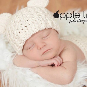 Crochet Pattern for Baby Bear Beanie Hat 5 sizes Crochet Bear Hat Pattern DIY Tutorial Baby Hat Crocheting Pattern image 1